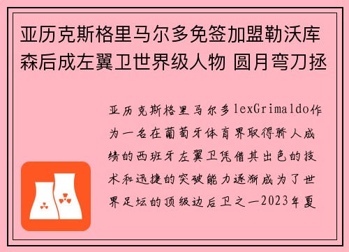 亚历克斯格里马尔多免签加盟勒沃库森后成左翼卫世界级人物 圆月弯刀拯救球队